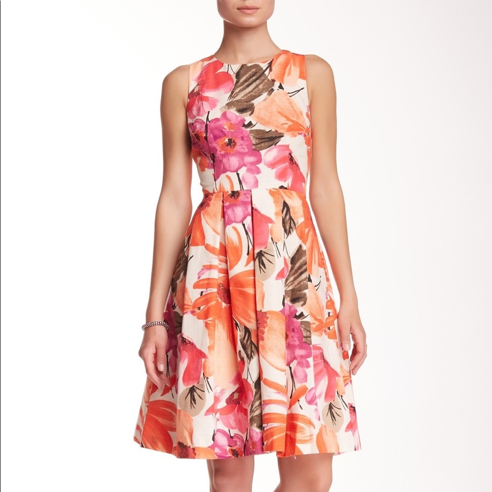 Eliza J Sleeveless Floral Print Pleated Dress